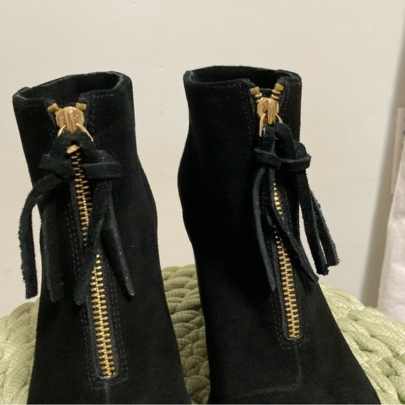 French Connection Black Suede Front Zipper Block Heel Ankle Boots - Picture 4 of 8